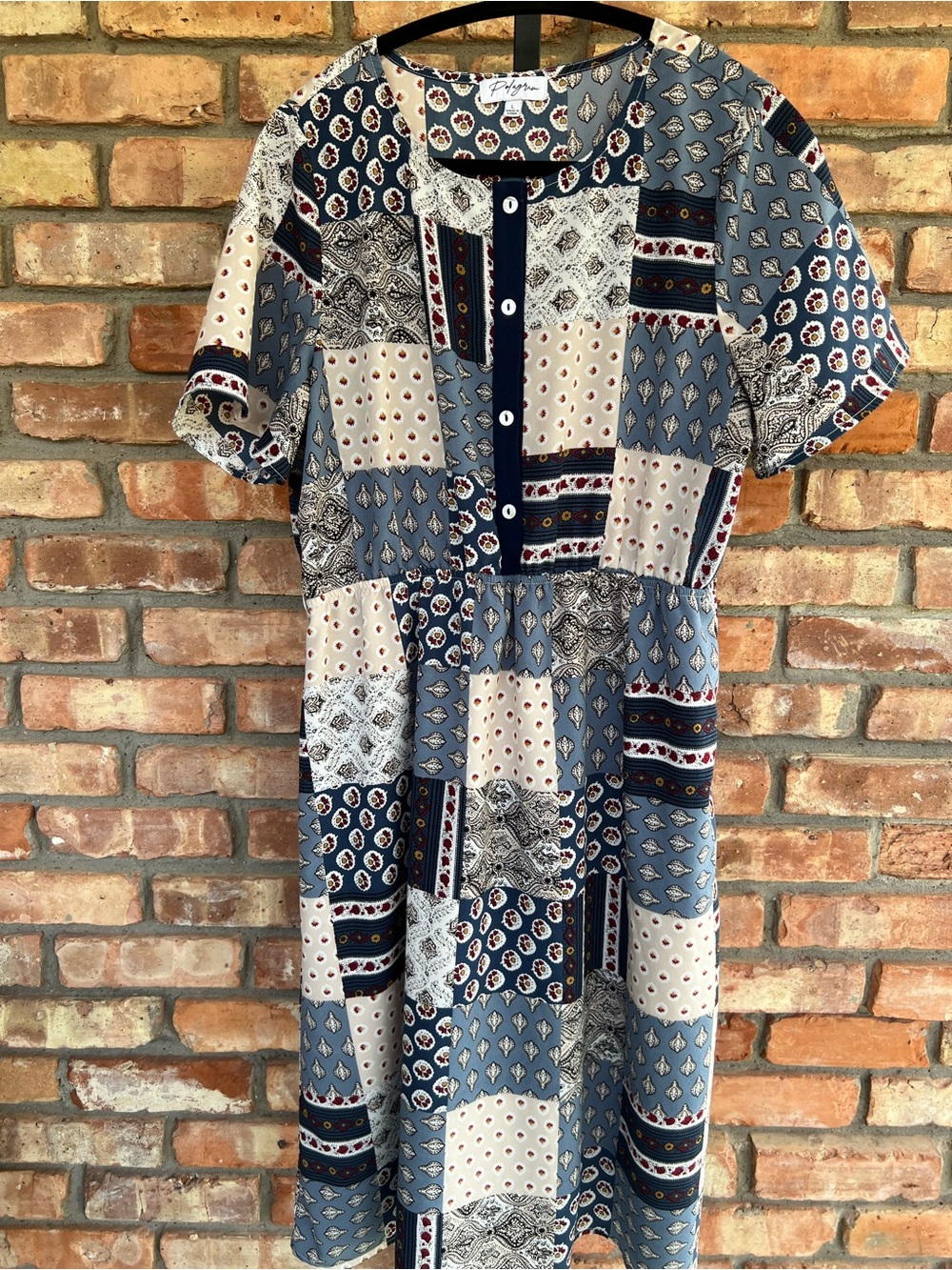Polygram patchwork print short-sleeve dress size large